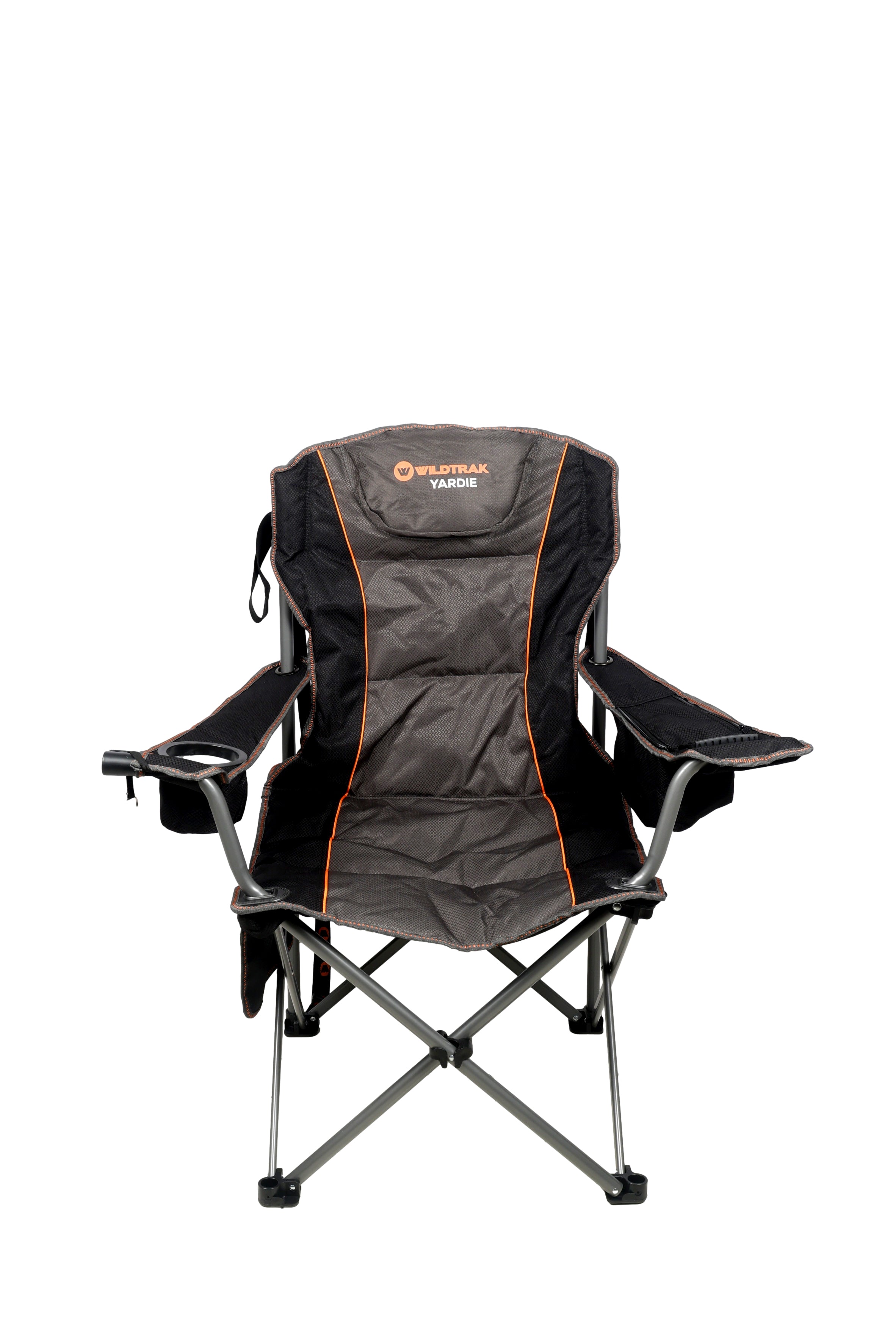 Wildtrak™ DELUXE Yardie Foldable Arm Chair with Shoulder Strap, Built-in Cooler Storage, Drink Holder, Wine Glass Holder