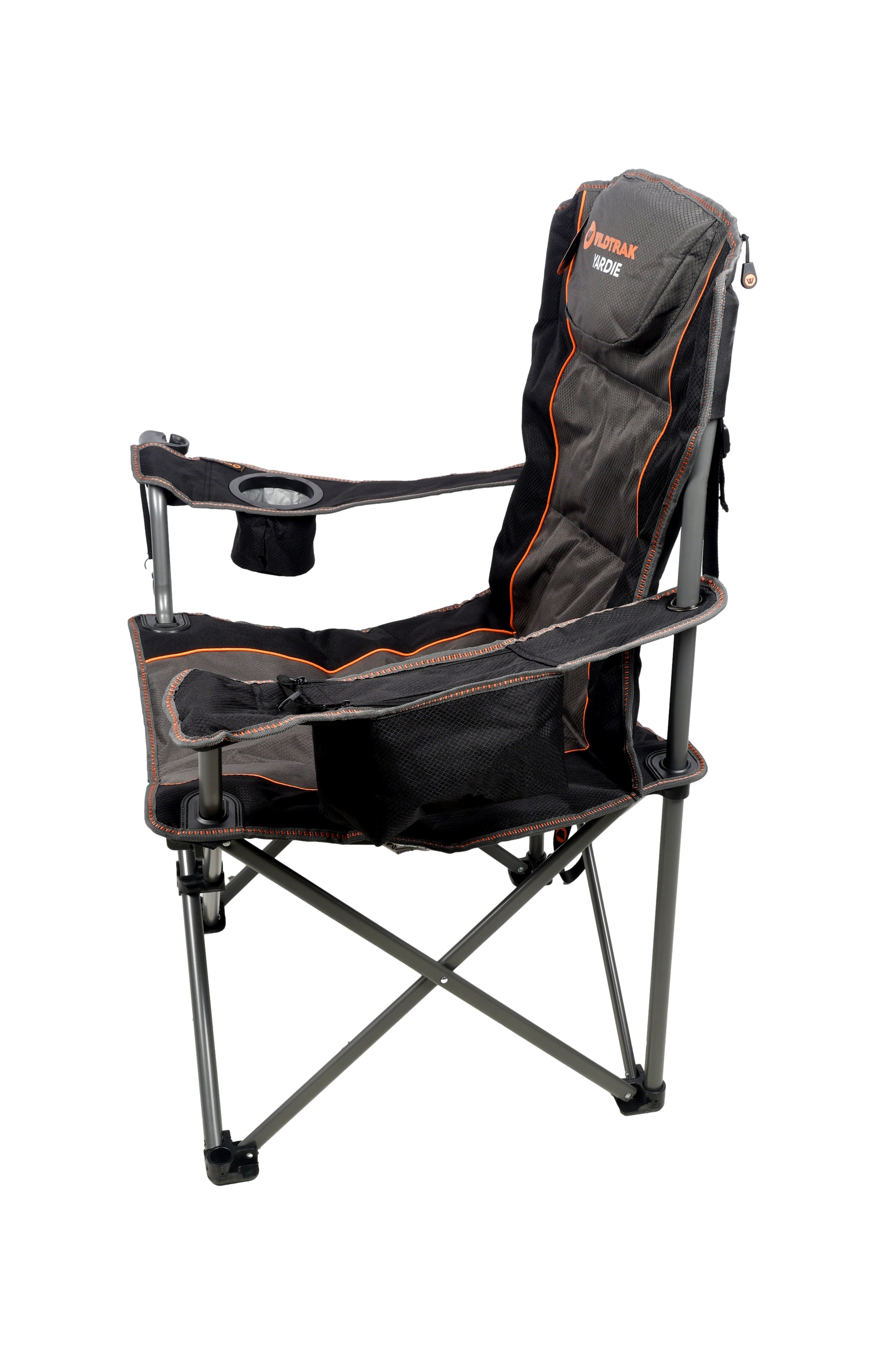 Wildtrak™ DELUXE Yardie Foldable Arm Chair with Shoulder Strap, Built-in Cooler Storage, Drink Holder, Wine Glass Holder