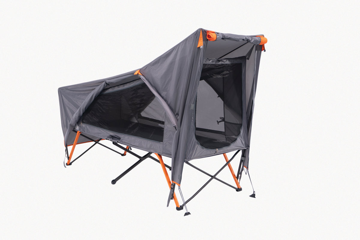 Single Easy Up Stretcher Tent, Powder Coated Steel Frame, Ultra-fine Mesh, Internal pockets, Ripstop Waterproof Fly, Heavy Duty Carry Bag with Handles (200x80x145cm)