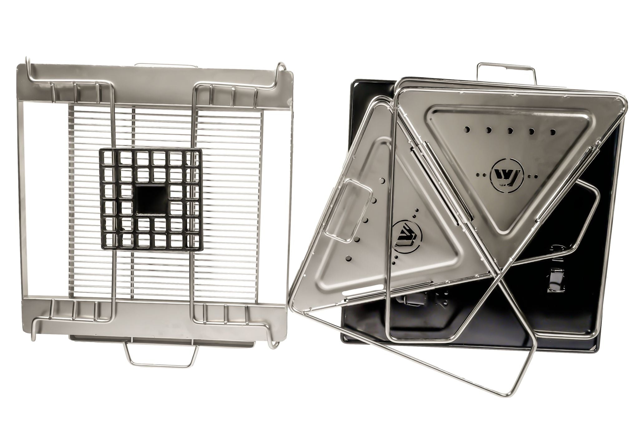 Wildtrak™ Frontier 45cm Heavy Duty 304 Grade Stainless Steel Folding BBQ Firepit with Adjustable Grill includes Canvas Storage Carry Bag with Handles
