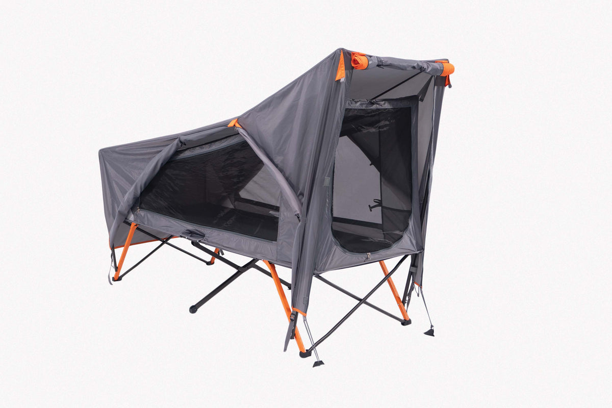 Compact Wildtrak Leisure Australia Stretcher Tent assembled for a quick camp setup.