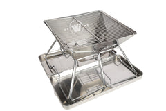 Frontier Heavy Duty Stainless Steel 39cm Folding BBQ Firepit with Adjustable Grill includes Canvas Storage Carry Bag with Handles