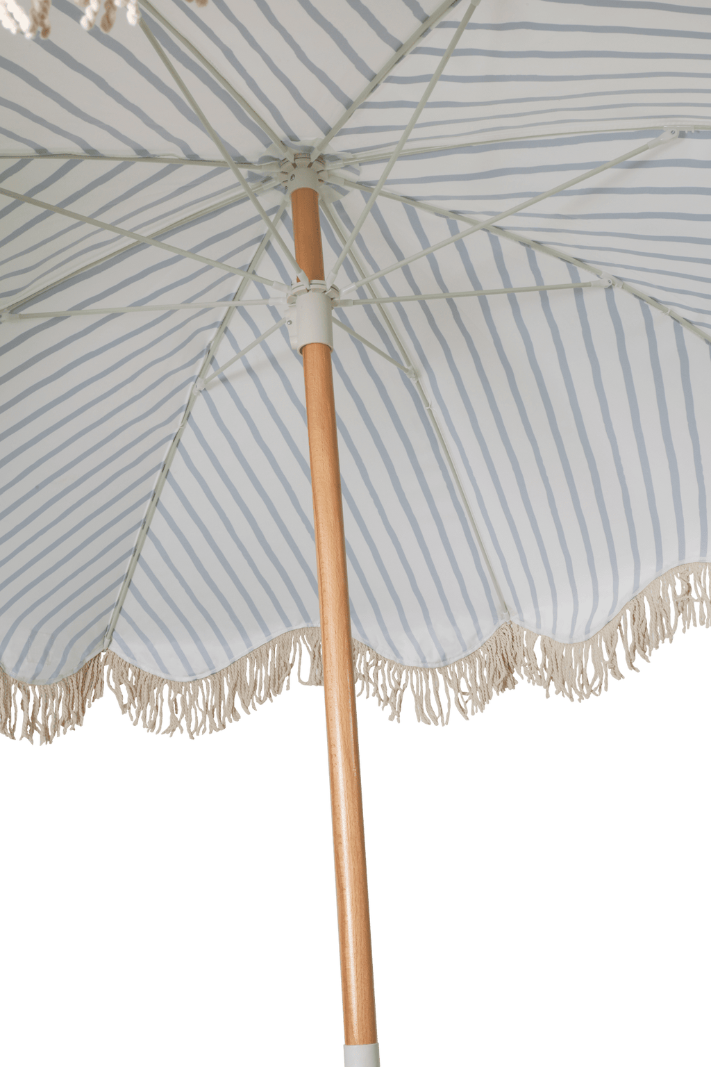 Mediterranean 1.75m Premium 100% Canvas Beach Umbrella, UV50+, Wood Pole, Cotton Tassels, Tilting Mechanism, Sand Screw