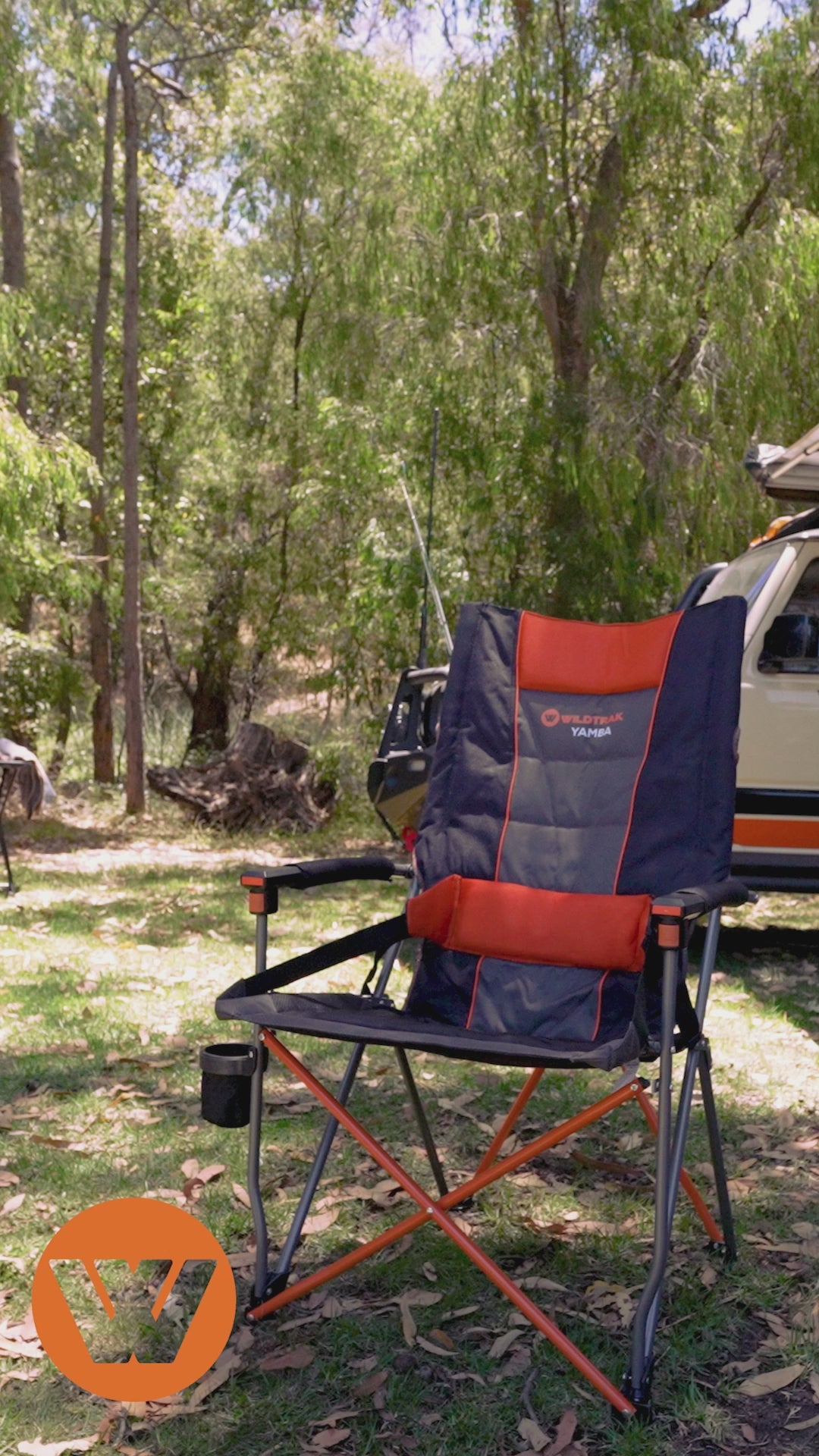 Yamba Solid Arm Camp Chair with Lumbar Support, Wine Glass Holders, Drink Holder, for Camping and Events includes Carry Bag