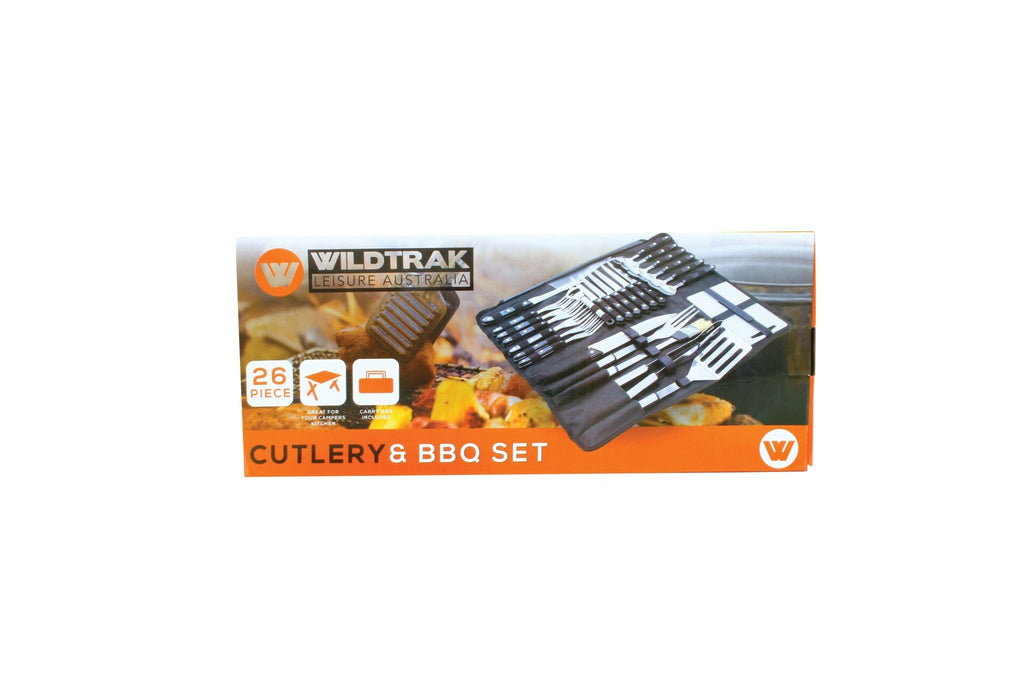 26 Piece Stainless Steel Cutlery and BBQ Set in Canvas Wrap with Handles