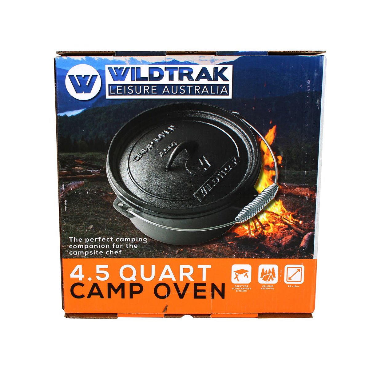 Cast Iron 4.5 Quart Heavy Duty Pre-Seasoned Round  Camp Oven with Lip and Handle