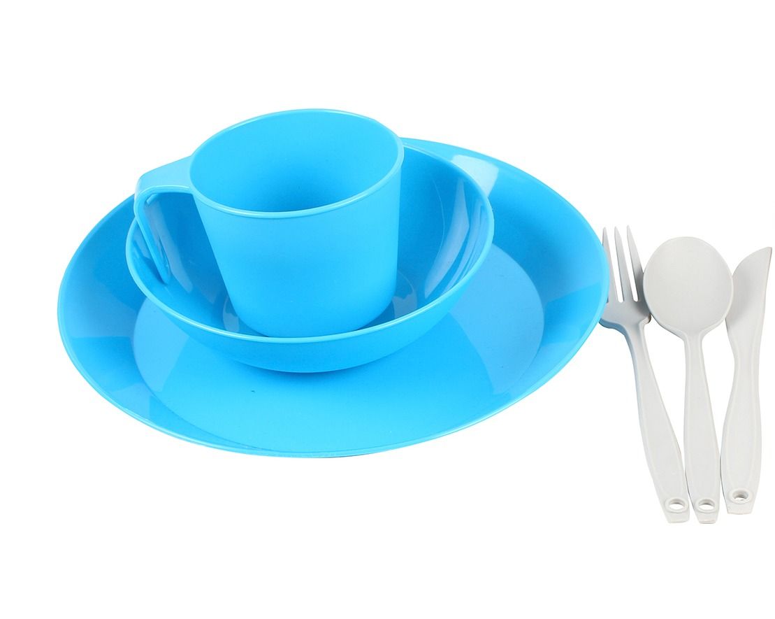 6 PIECE CAMP DINNER SET WITH NET BAG