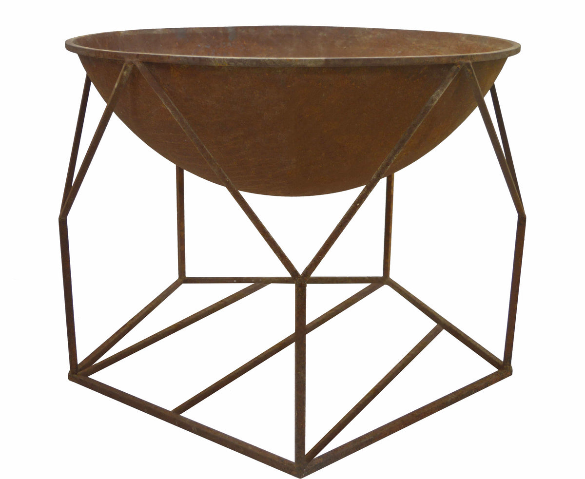 Ignite 70cm Extra Large Round Firepit/Planter Bowl with Pentagon Frame, Ideal for Outdoor Entertaining & Camping - Rust Look
