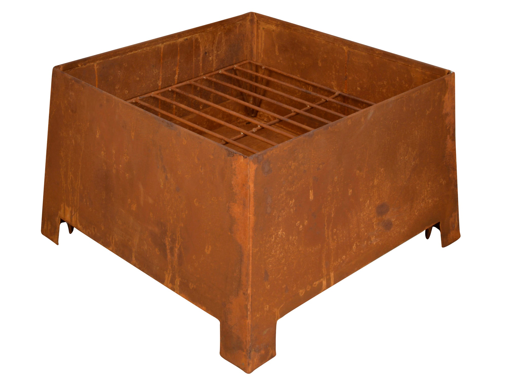 SQUARE RUST EFFECT FIRE PIT WITH GRATE