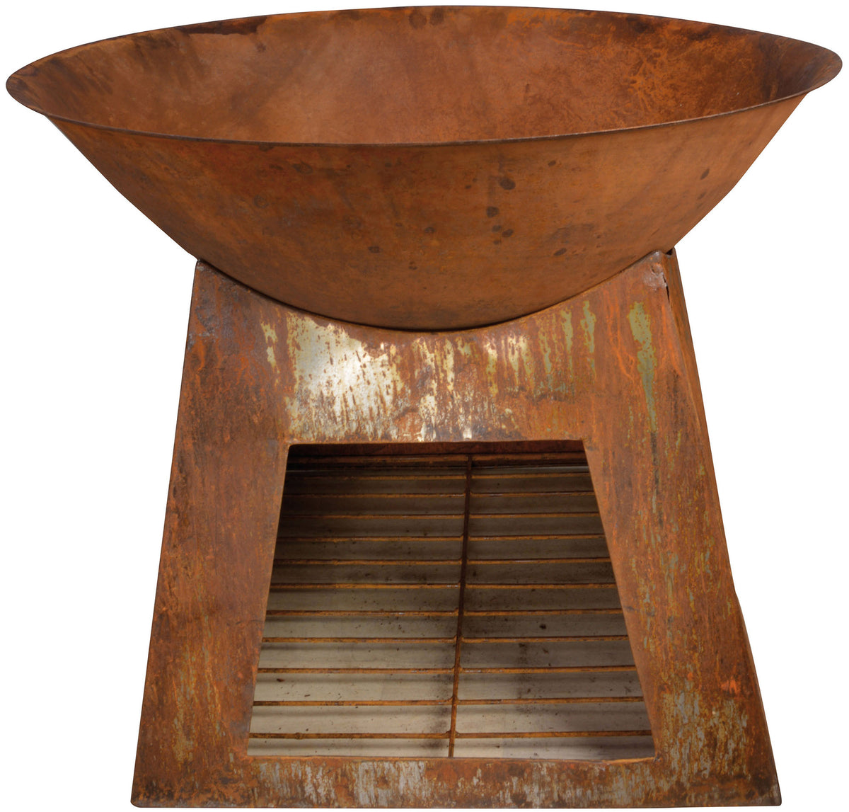 70x60cm Ignite Firepit Deep Dish Bowl Steel Rust Effect with Wood Storage and mesh Grill