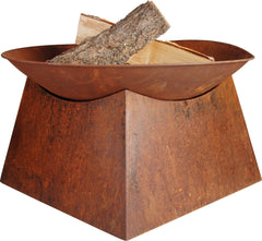 Ignite 56x34cm Heavy Duty Round Firepit/Planter with Grill and Square Base - Rust Look