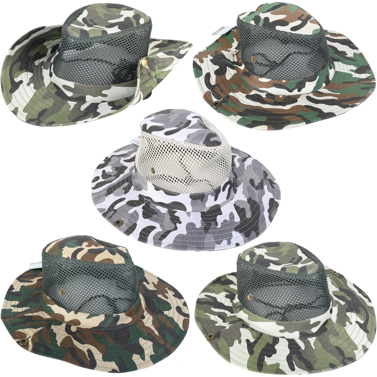 WIDE BRIM CAMO HAT WITH NECK CORD