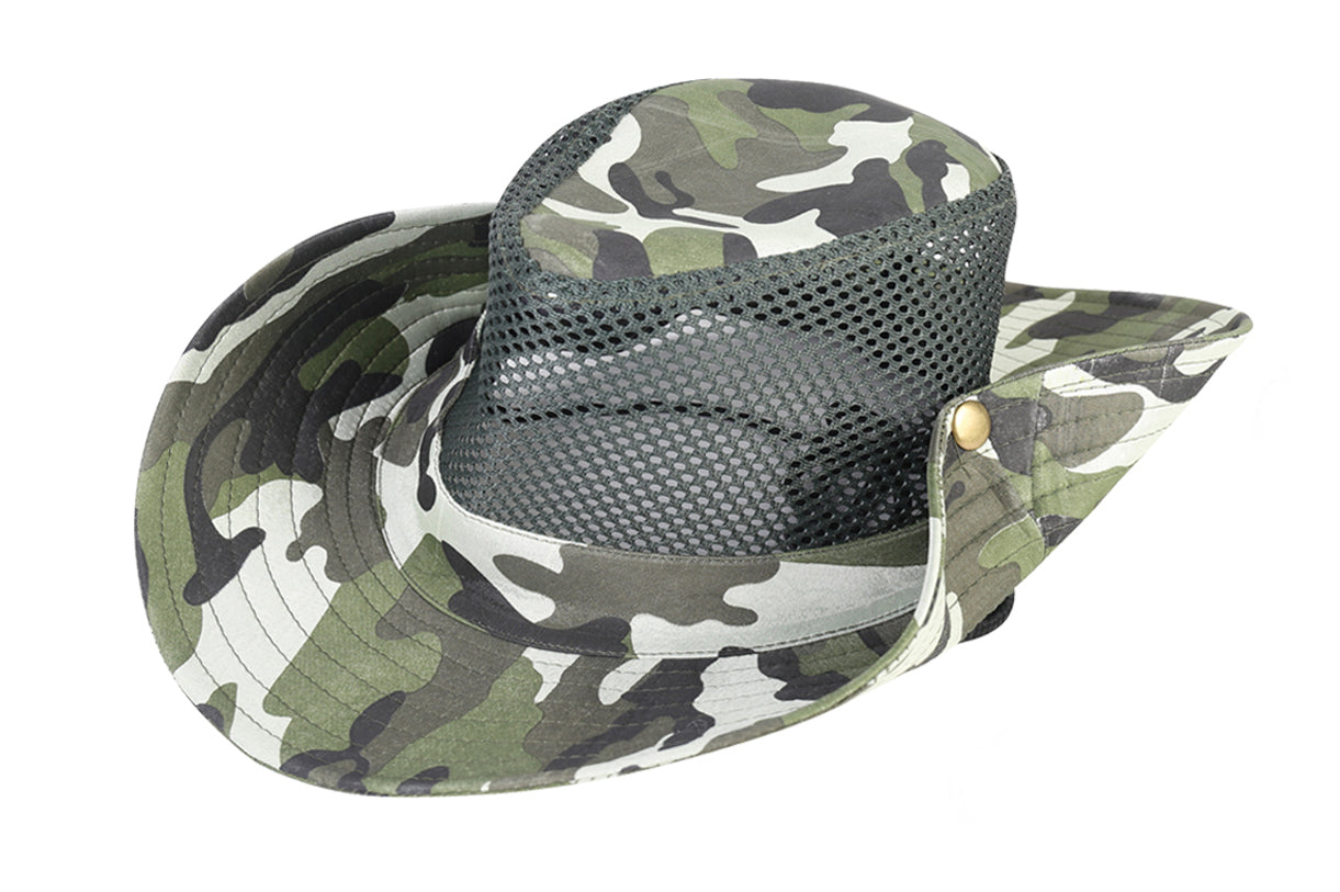 Hat Wide Brim Camo 4 Asst W Clips Neck Cord 37cm Wildtrak