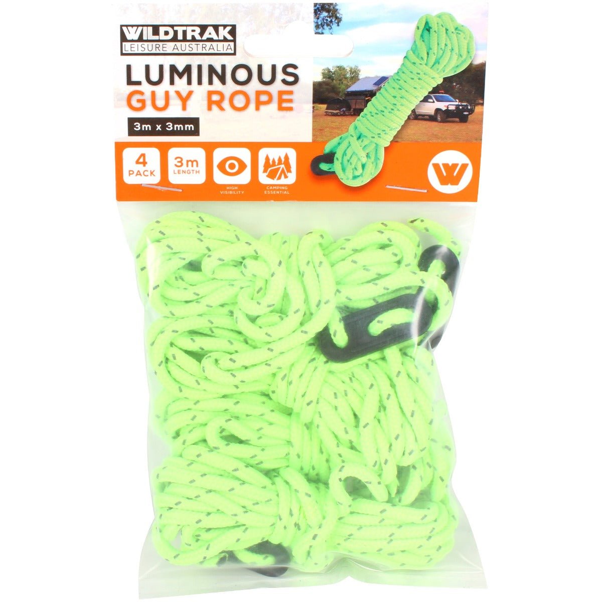 Flare Guy Ropes Guy Rope 4pk 3mx3mm Glow Replacement – Wildtrak Offroad Offgrid