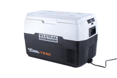 Wildtrak™ Coolite 30L Portable Fridge/Freezer, Simple Control Buttons, LED Lights, Fast Freezing, USB Charging, Quality Compressor, Low Noise, 4 Cup Blow Mould Top, 12/240V Power Leads,  Built-in Tie Down Points, Heavy Duty Transit Bag