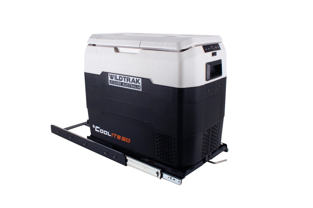 Car Fridge/Freezer Slide, Powder Coated, High Strength Bearing Drawer extends 100% from Base, 2 Straps included, Max Weight 125kg