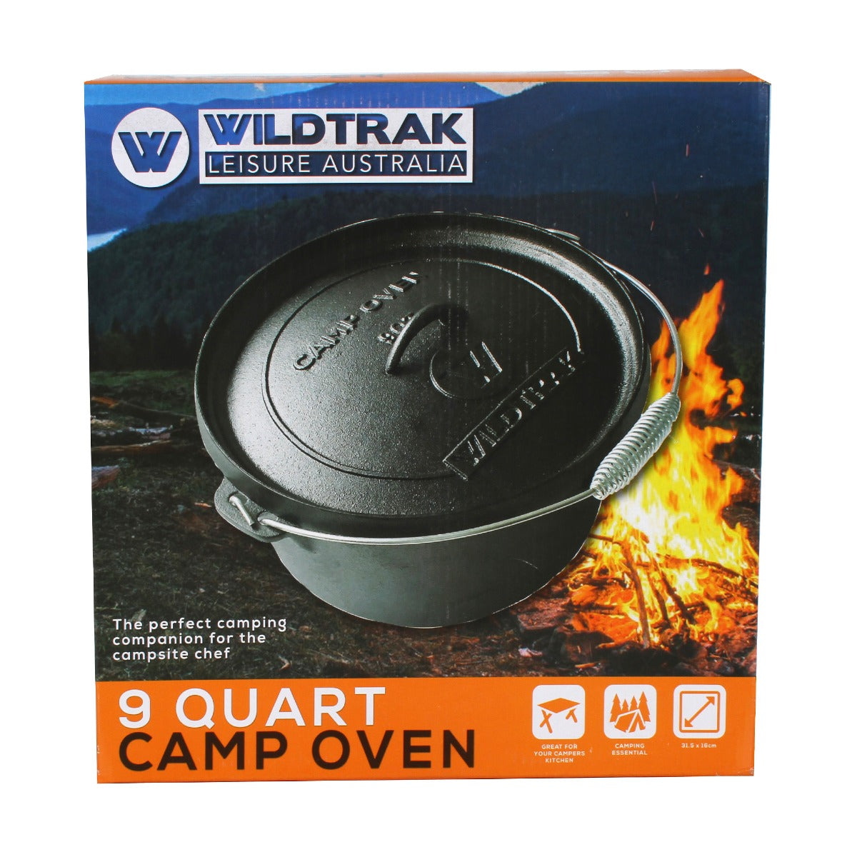 Wildtrak™ 9 Quart Heavy Duty Pre-Seasoned Round Cast Iron Camp Oven with Lip and Handle