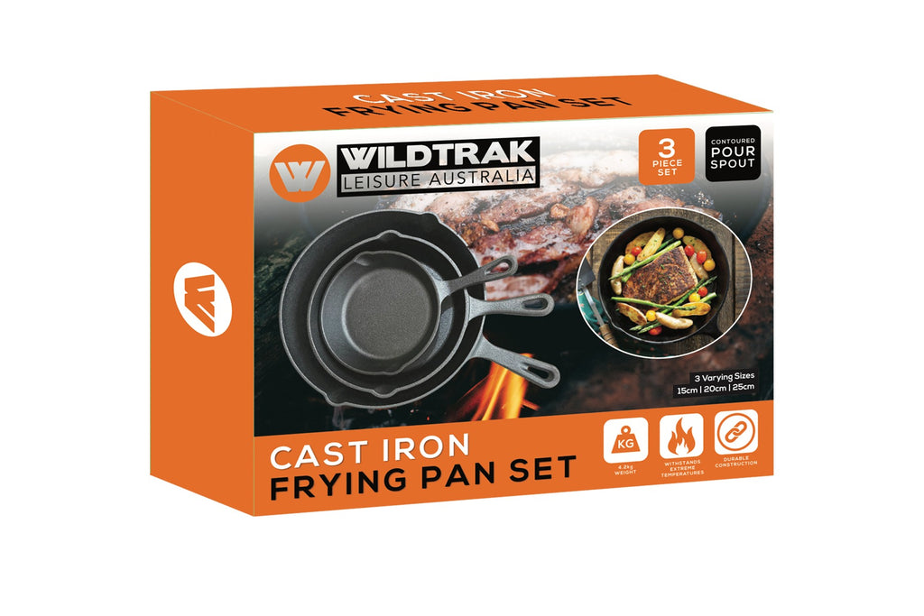 Cast Iron Skillet Set 3PCe with Pour Spout and Handles