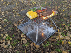 Wildtrak™ Frontier 39cm Heavy Duty 304 Grade Stainless Steel Folding BBQ Firepit with Adjustable Grill includes Canvas Storage Carry Bag with Handles