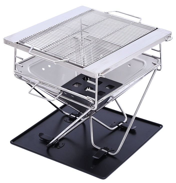 Wildtrak™ Frontier 45cm Heavy Duty 304 Grade Stainless Steel Folding BBQ Firepit with Adjustable Grill includes Canvas Storage Carry Bag with Handles