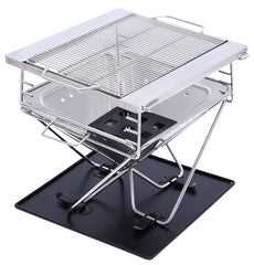 Wildtrak™ Frontier 45cm Heavy Duty 304 Grade Stainless Steel Folding BBQ Firepit with Adjustable Grill includes Canvas Storage Carry Bag with Handles