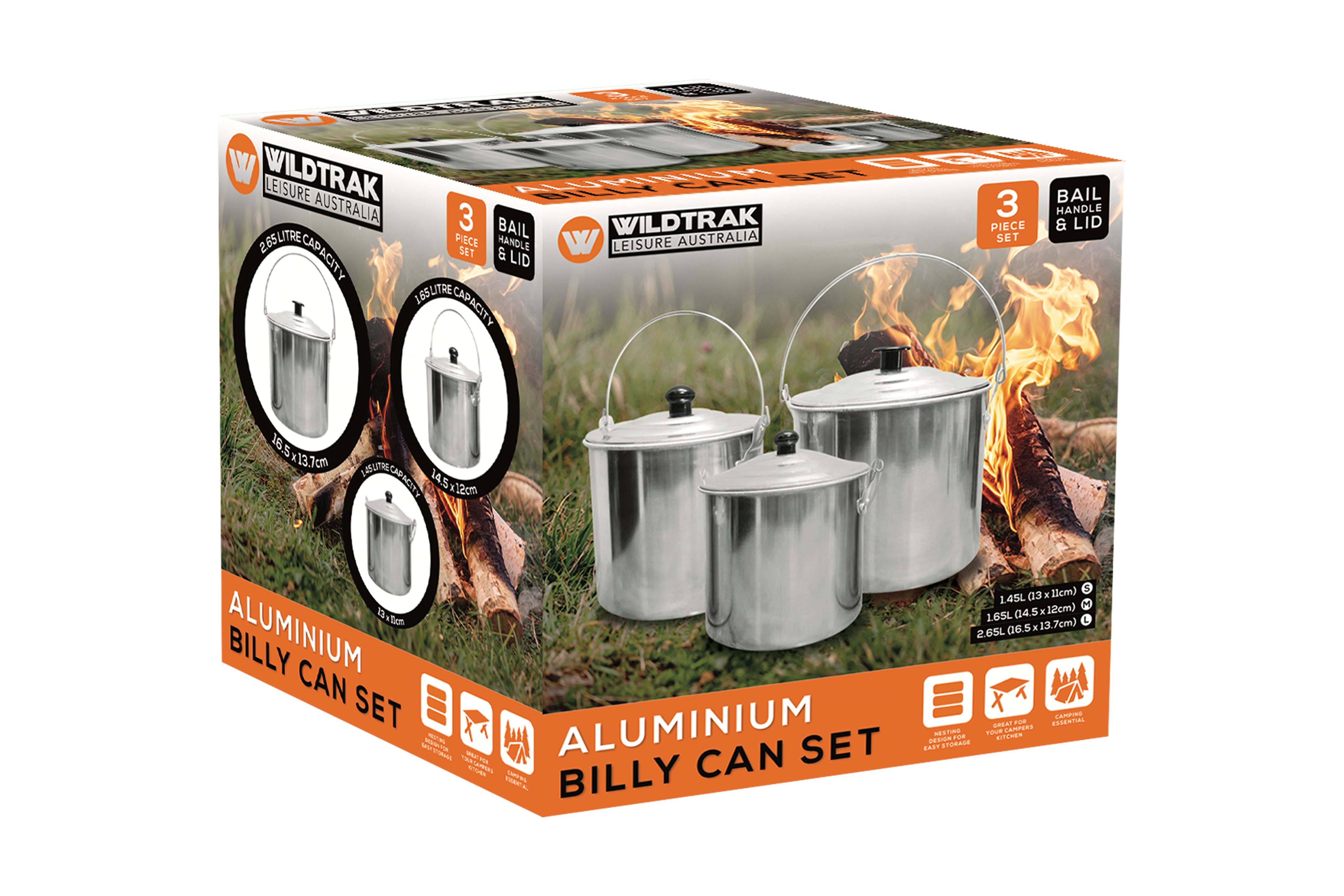 Aluminium 3 Piece Billy Can Set with Handles