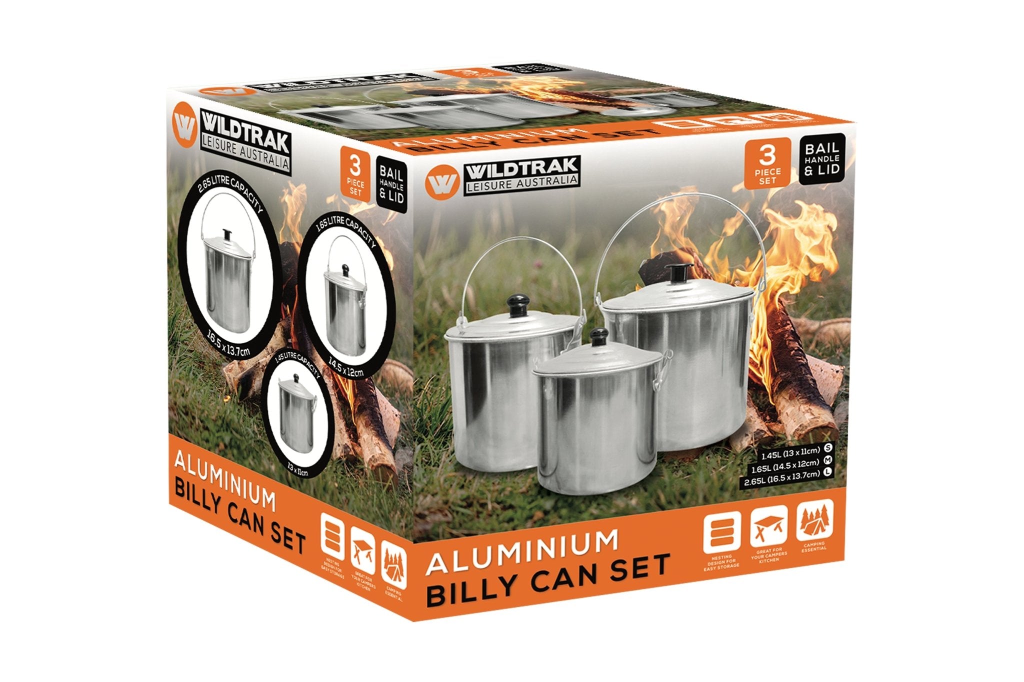 3 Piece Aluminium Billy Can Set with Handles