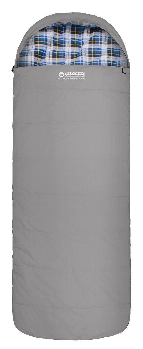 Wildtrak™ Frankland Jumbo Hooded Sleeping Bag, -2 to -7°C, Flannel Inner, Cotton Canvas Outer Shell, Auto Lock Zips, Sewn-through Contruction, Sewn-in Storage Pocket, Storage Bag, Hanging Loops, 90x230cm