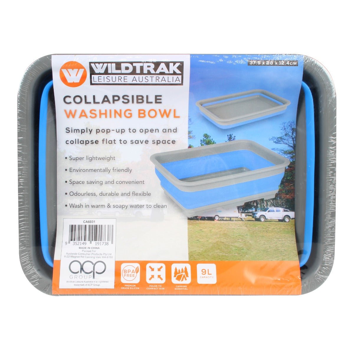 Collapsible 9 Litre Washing Up Bucket 37.5x28x12.4cm
