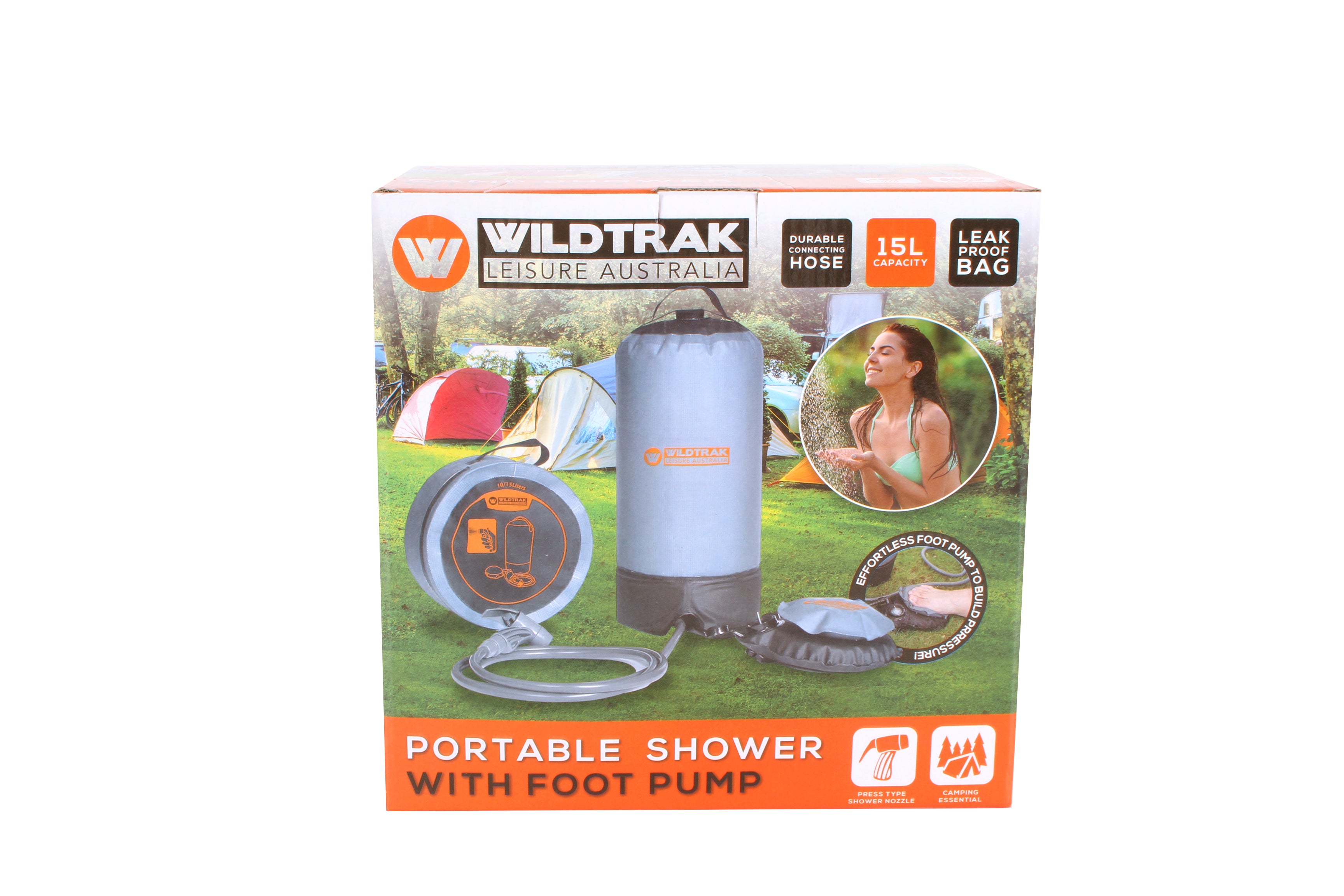 HEAVY DUTY 15L PORTABLE SHOWER BAG WITH FOOT PUMP